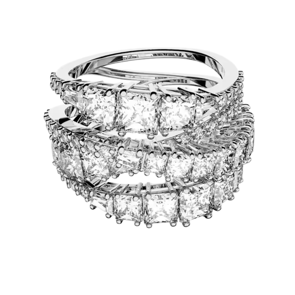 Anello Swarovski Fascione Multipietra Con Luminosi Cristalli In Rodio Bianco -