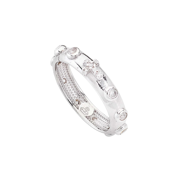 Anello Amen Rosario Con Zirconi Bianchi ARO