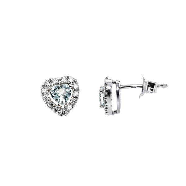 Pendientes Bibigì de oro blanco con aguamarina talla corazón