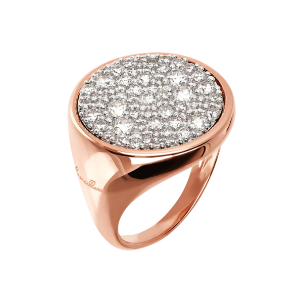 Anello Bronzallure Chevalier Grande Con Pavé Tondo Di Cubic Zirconia