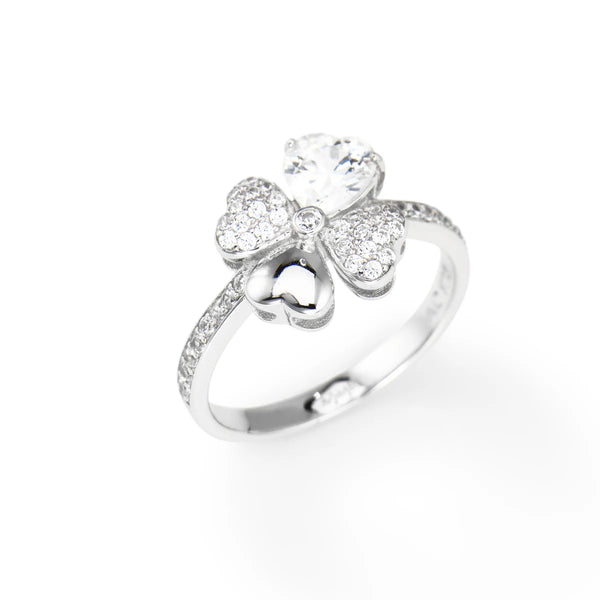 Anello Amen Quadricuore Con Zirconi Bianchi