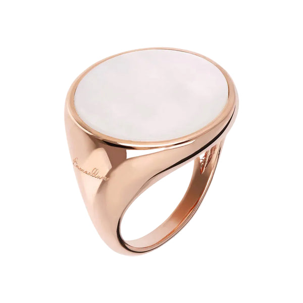 Anillo grande Bronzallure Chevalier con piedra natural plana de nácar blanco