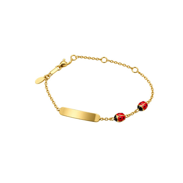 Bracciale Handmade Bimbo in Oro Giallo 18 KT con Targhetta e Coccinelle Smaltate BR175