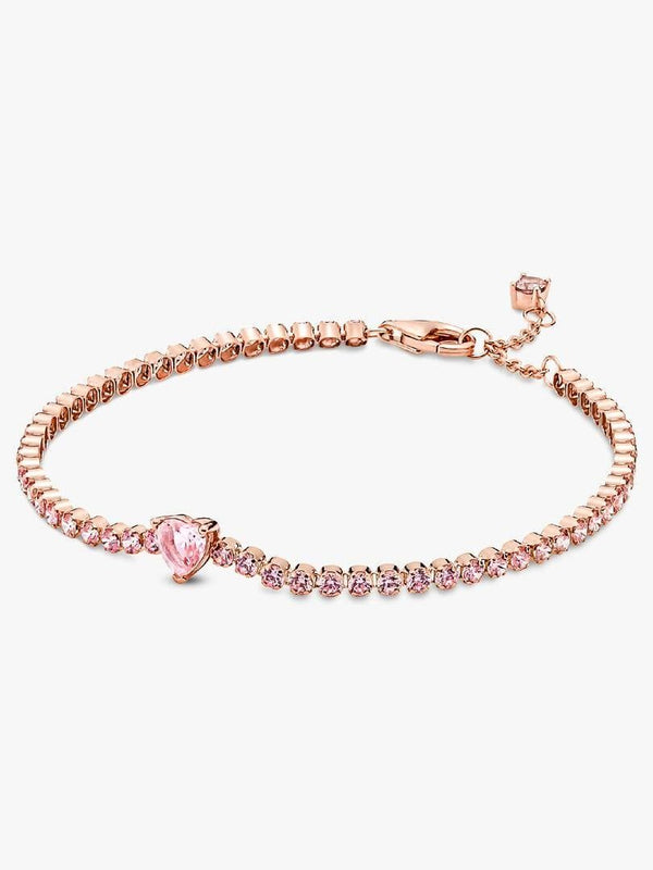 Bracciale Pandora Tennis Rosè Con Cuore In Rilievo Rosa