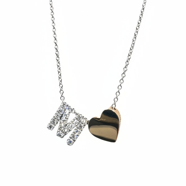 Collana Iannelli Hand Made con Pendente Cuore Oro Rosa e Lettera M con Diamanti in Oro Bianco HBFGMBA054AT
