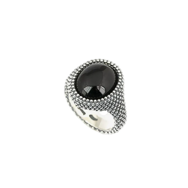 Anello Nove25 Chevalier Ovale Puntinato con Onice Nera N25ANEPQ064