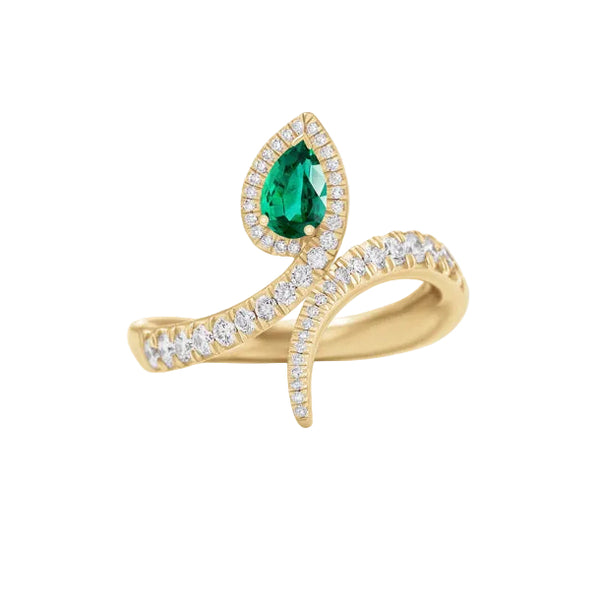Anello Giorgio Visconti Serpente in Oro Rosa con Diamanti e Smeraldo Taglio Goccia AR16994S