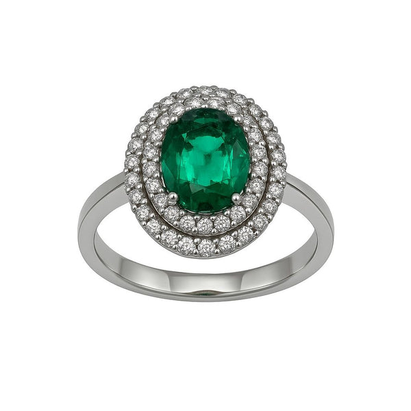 Anillo Bibigi con rubí, esmeralda y zafiro con doble diamante envolvente