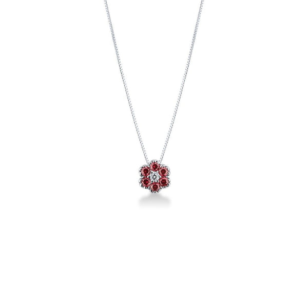Collana Bibigì in Oro Bianco Fiore con Rubini e Diamante Centrale CLK0024BR03