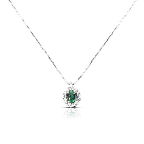 Bibigì Necklace With Central Emerald and Diamond Surround