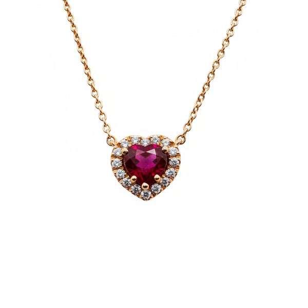 Collana Iannelli Hand Made in oro Rosa con pendente Cuore con Rubino Taglio Cuore e Diamanti 235706
