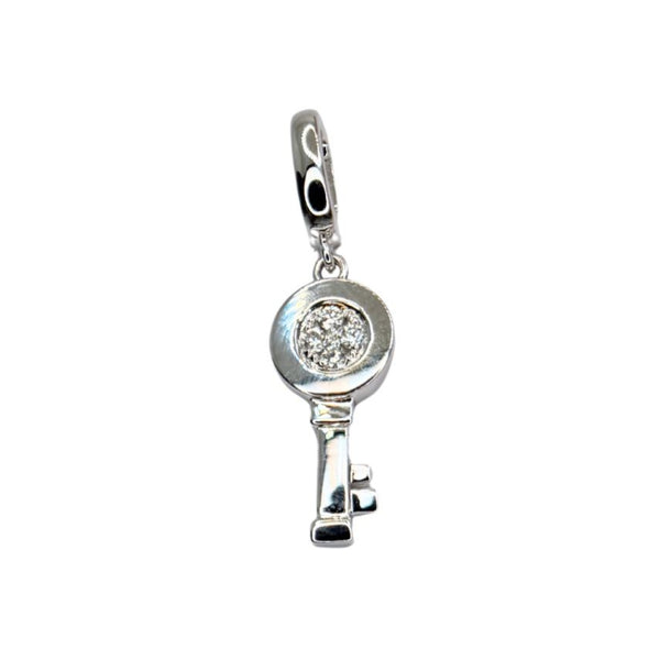 Charm colgante de llave de Giorgio Visconti en oro blanco y diamantes