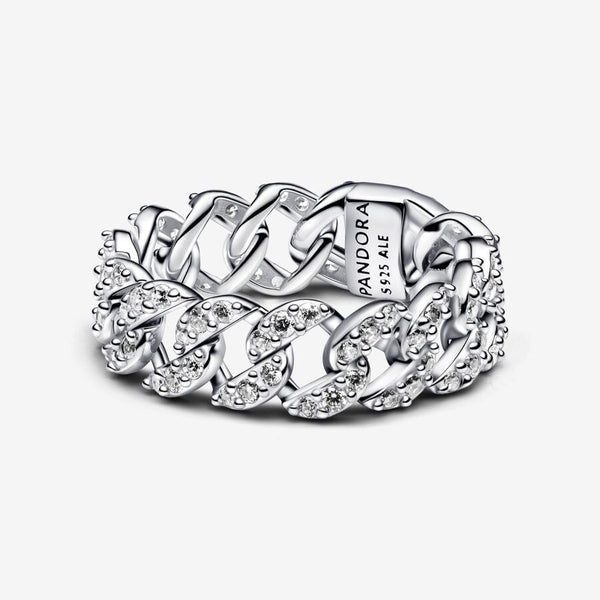 Anello Pandora Catena Maglia Cubana Groumette Pavè 193557C01