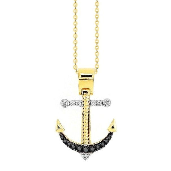 Collana Zancan in Oro Giallo con Ancora con Diamanti Bianchi e Neri UC089GB
