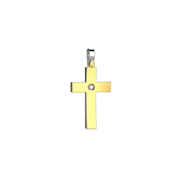 Croce Pendente Zancan in Oro Giallo e Bianco 18 KT con Diamante EPE107GB