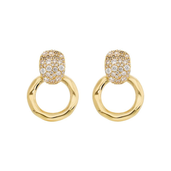 Orecchini Etrusca Pendenti ad Anello Martellati con Pavé di Cubic Zirconia WSET00865.YG