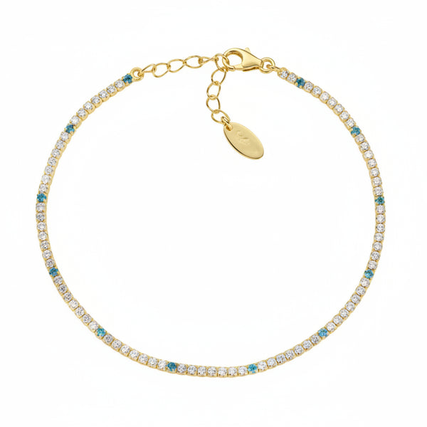 Pulsera Amen Tennis Mania de oro con aguamarina y circonita blanca