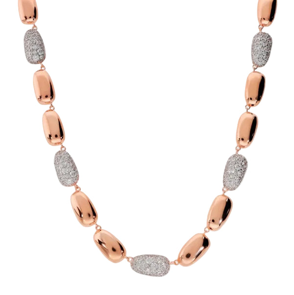 Bronzallure Necklace with Pebbles and Cubic Zirconia Pavé