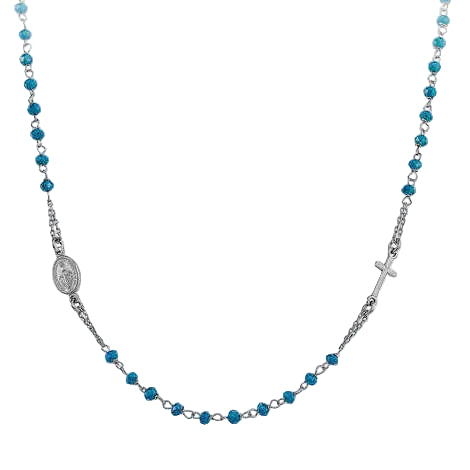 Collana Amen Rosario Girocollo Brunito Con Cristalli Blu Mare CRONBL3