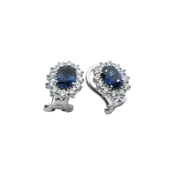 Orecchini Mirco Visconti a Lobo con Clip in Oro Bianco con Zaffiri e Diamanti IE47/B10Z