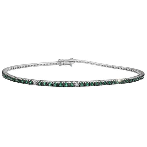 Bracciale Tennis Davite&Delucchi in Oro Bianco con Smeraldi e Diamanti Alternati -