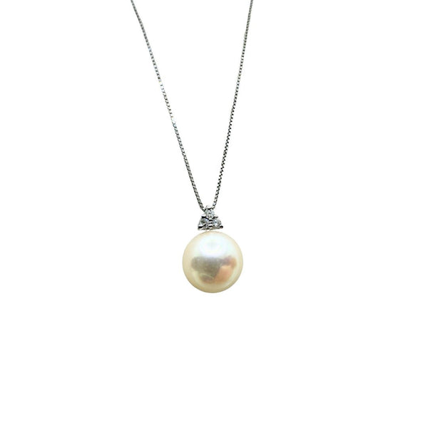 Collana Bibigi' In Oro Bianco Con Perla Akoya e Diamanti -