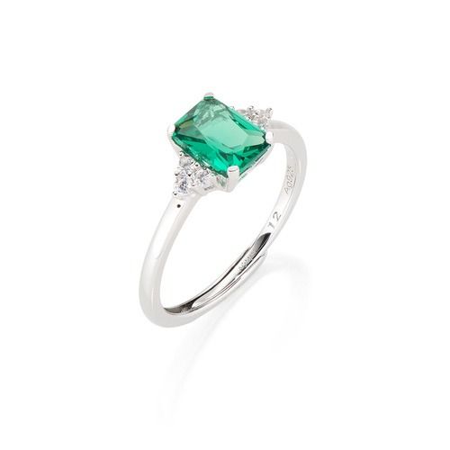 Amen Adjustable Princess Ring with Green and White Zirconia