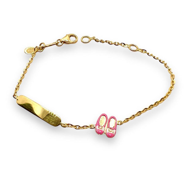 Bracciale da Bimba in Oro 18 con scarpetta da Danza Smaltate e Targhetta Incidibile BR103