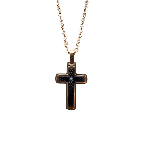 Collana Zancan rosé in acciaio 316L con Croce EHC224
