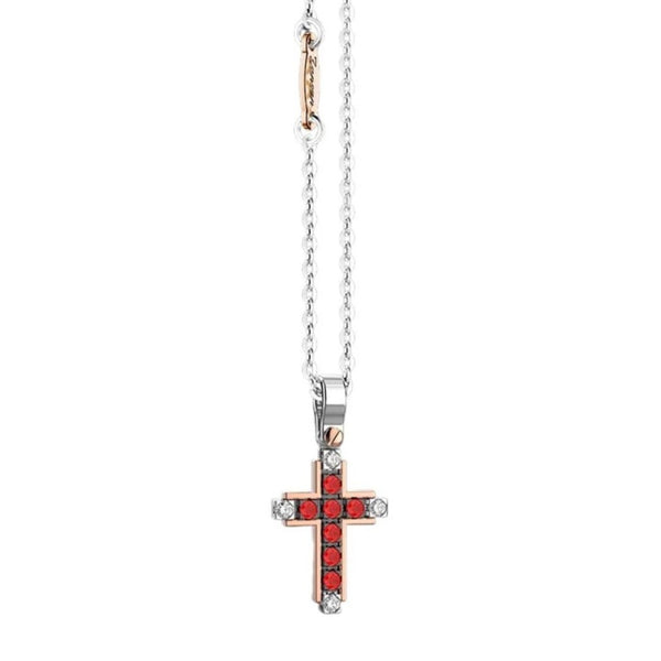 Collana Zancan da Uomo con Croce in Oro Bianco e Rosa con Rubini e Diamanti UC032RB-R