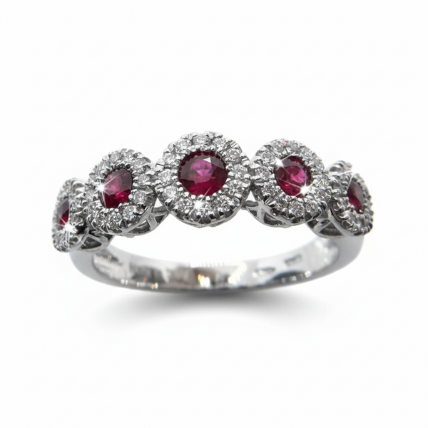 Anello Davite&Delucchi in Oro Bianco con Rubini e Diamanti