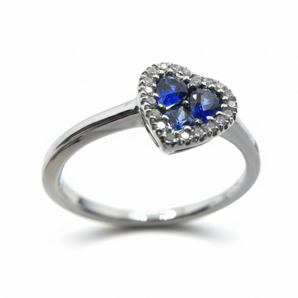 Anello Cuore Davite&Delucchi in Oro Bianco con Zaffiri e Diamanti