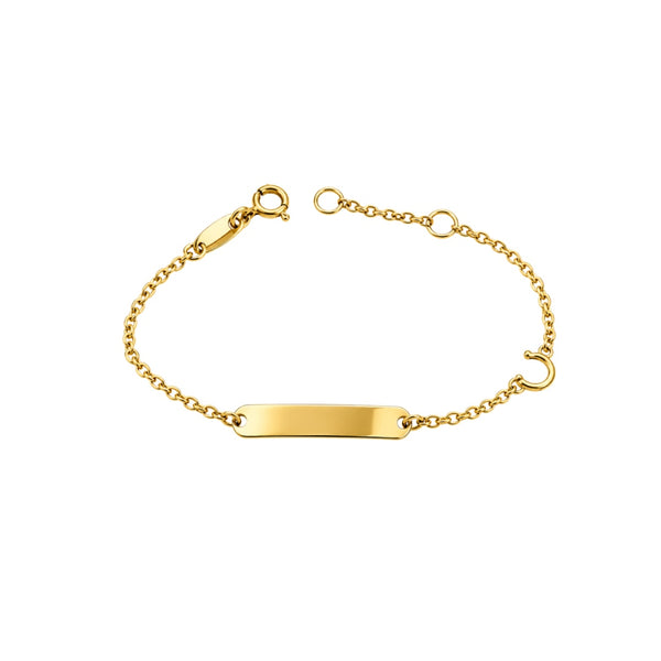 Bracciale Handmade Bimbo in Oro Giallo 18 KT con Targhetta e Ferro di Cavallo BR178
