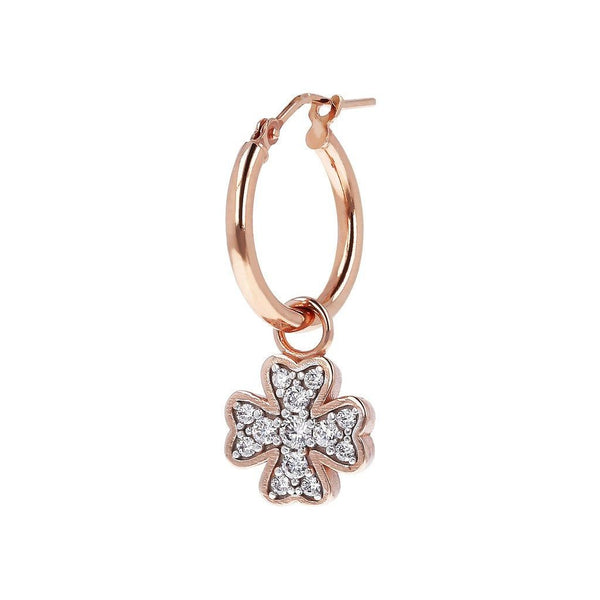 Bronzallure Single Earring with Four-Leaf Clover Pendant and White Zircons