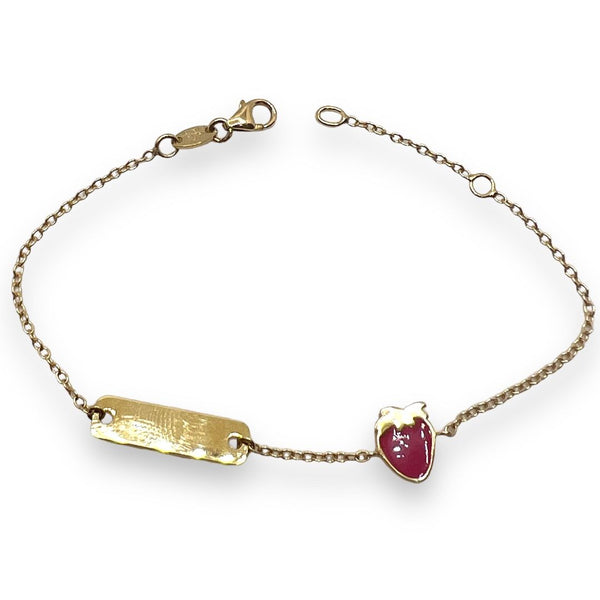 Pulsera de oro amarillo para niña con placa y corazón esmaltado