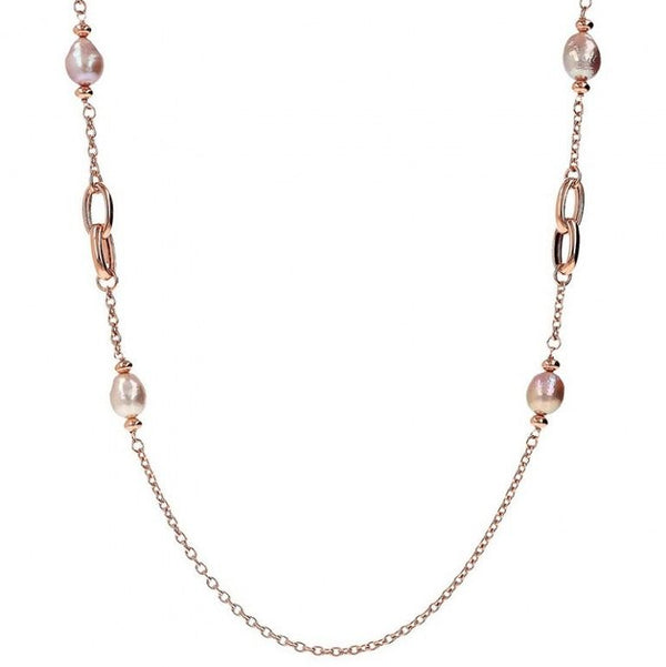 Collana Bronzallure Maxima Lunga Rose Gold con Maglie Intrecciate e Perle Multicolor WSBZ02259.MULTI