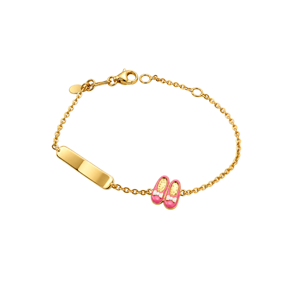 Pulsera de oro de 18 quilates para niña con zapatilla de ballet esmaltada y etiqueta grabable