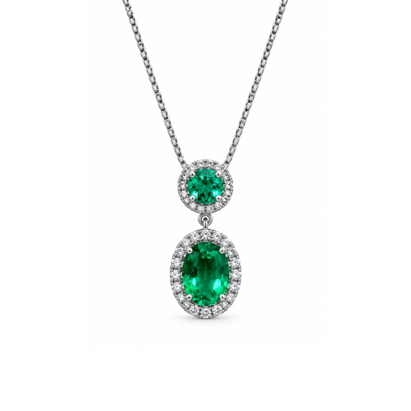 Collana Bibigi' in Oro Bianco con Pendente con Smeraldi Taglio Ovale e Diamanti CLK0070BS