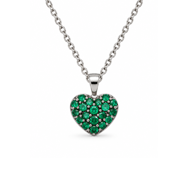 Collana in Oro Bianco con Cuore Pendente con Pavè di Smeraldi CDMEY/HRT-EM
