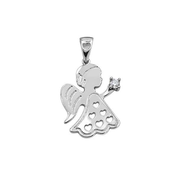 Colgante de ángel de oro blanco con circonita