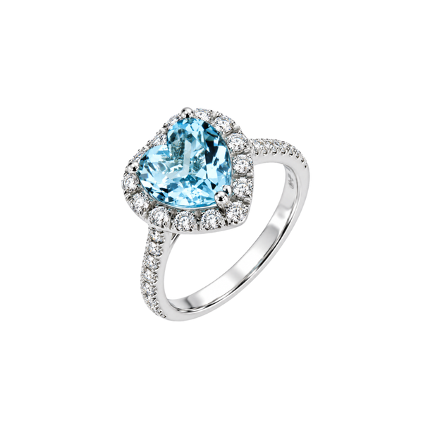 Anello Mirco Visconti in Oro Bianco Con Acquamarina Taglio Cuore e Diamanti LF468/10C