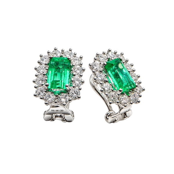 Pendientes de clip Mirco Visconti en oro blanco, diamantes y esmeraldas