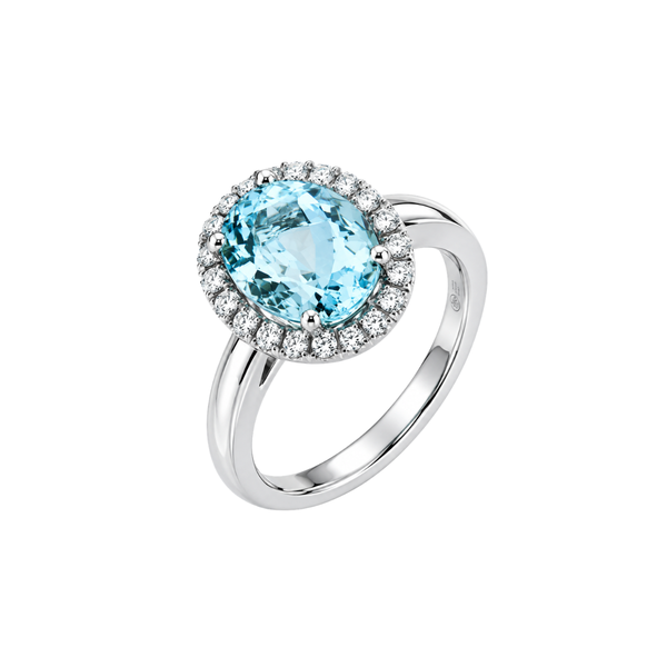 Anello Mirco Visconti in Oro Bianco Con Acquamarina Taglio Ovale e Diamanti LF437/20ACO
