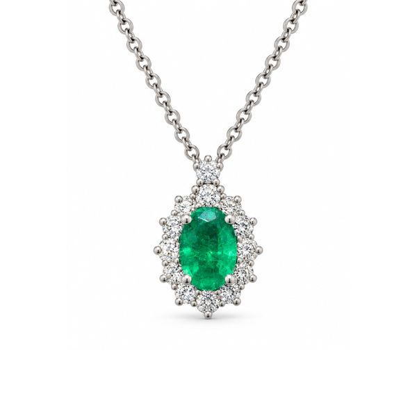 Collana Davite&Delucchi in Oro Bianco 18 kt con Pendente con Smeraldo e Diamanti CLN011802SM