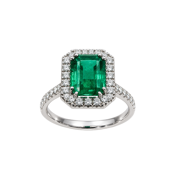 Iannelli Handmade Ring in White Gold with Octagonal Cut Emerald and Diamonds AFSALK142EE11