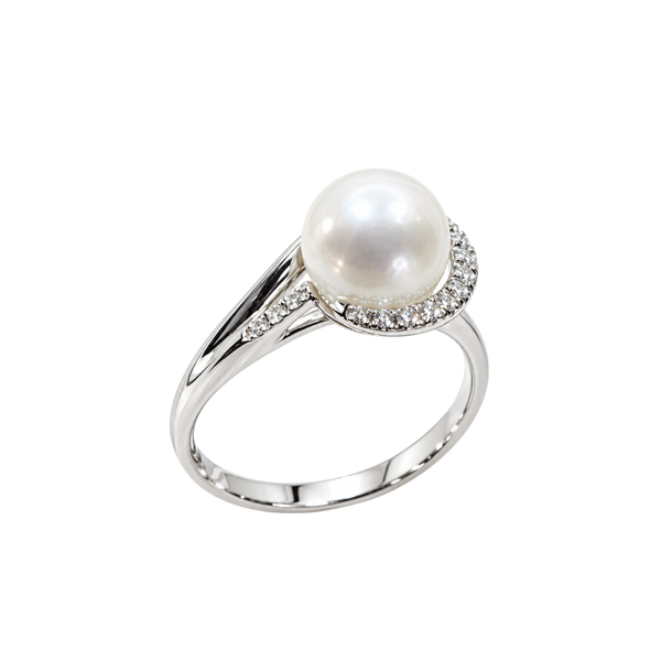 Anillo de oro blanco de Giorgio Visconti con perla natural y diamantes