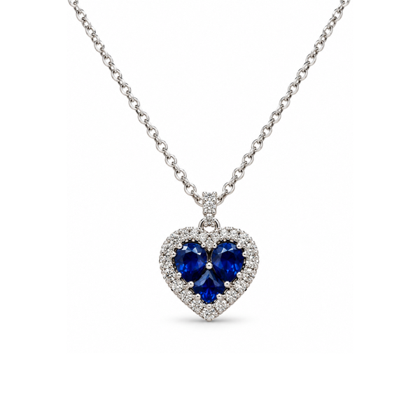 Davite&Delucchi White Gold Necklace with Heart Pendant with Sapphires and Diamonds