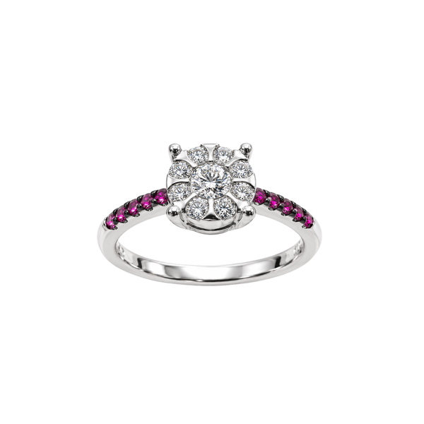 Anello Mirco Visconti in Oro Bianco con Centrale con Diamanti e Rubini sul Gambo AB713/20BR