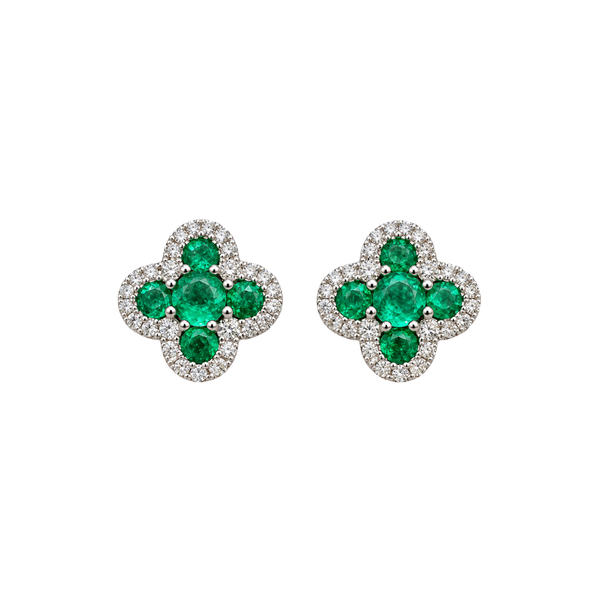 Damaso Quadrifogli Earrings in White Gold with Emeralds and Diamonds