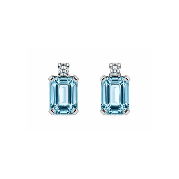 Pendientes Bibigi Aguamarina Talla Esmeralda y Diamantes -